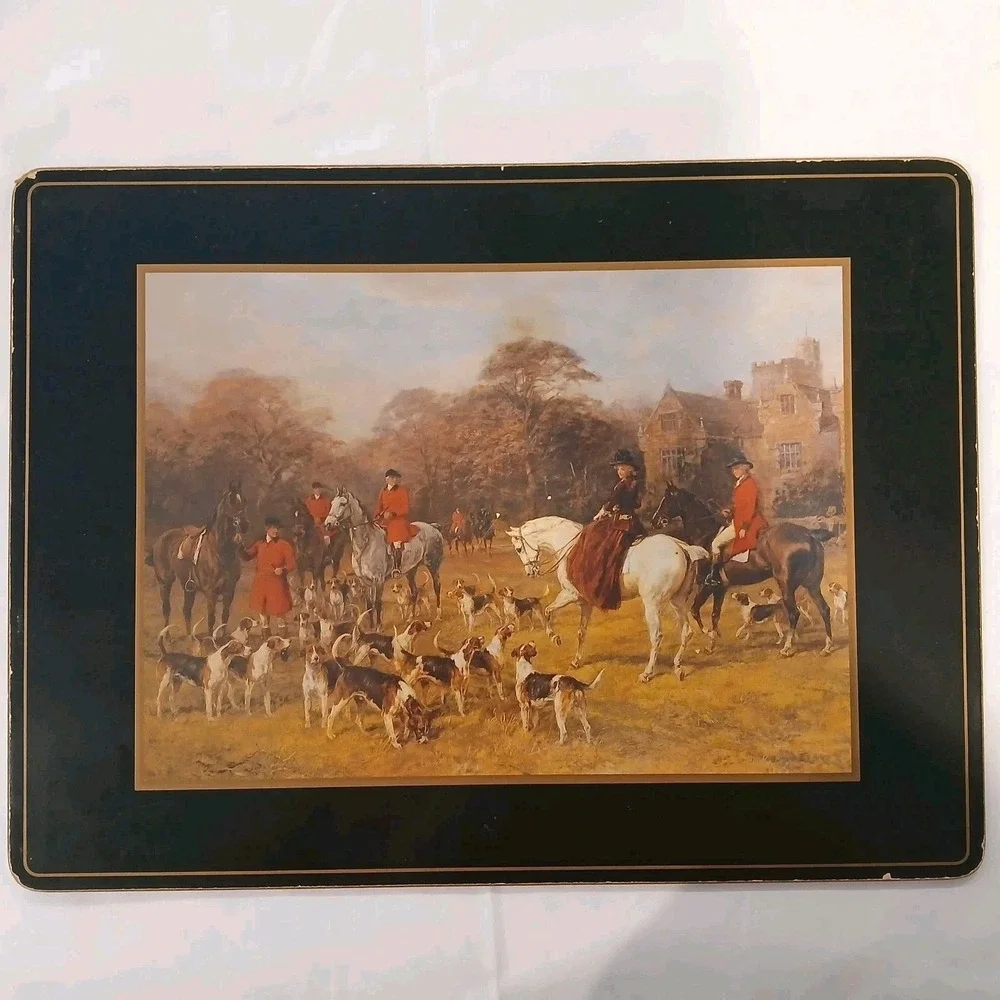 Pimpernel Placemats Tally Ho Fox Hunting Dog Cork Backed Set of 4 Black Placemat